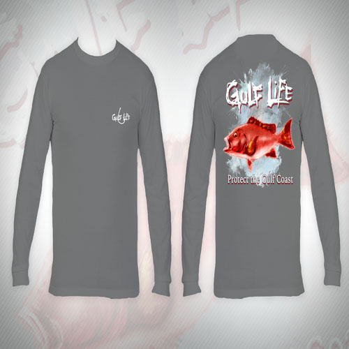 Gulf Life - Protect The Gulf Coast - 
Grey Red Fish Long Sleeve